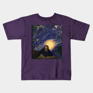 Vintage Astronomer with a Book Under the Night Sky Kids T-Shirt